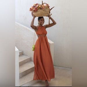 Cult Gaia Orange Amber Thera Cut-Out Maxi Dress Gown, Size Large